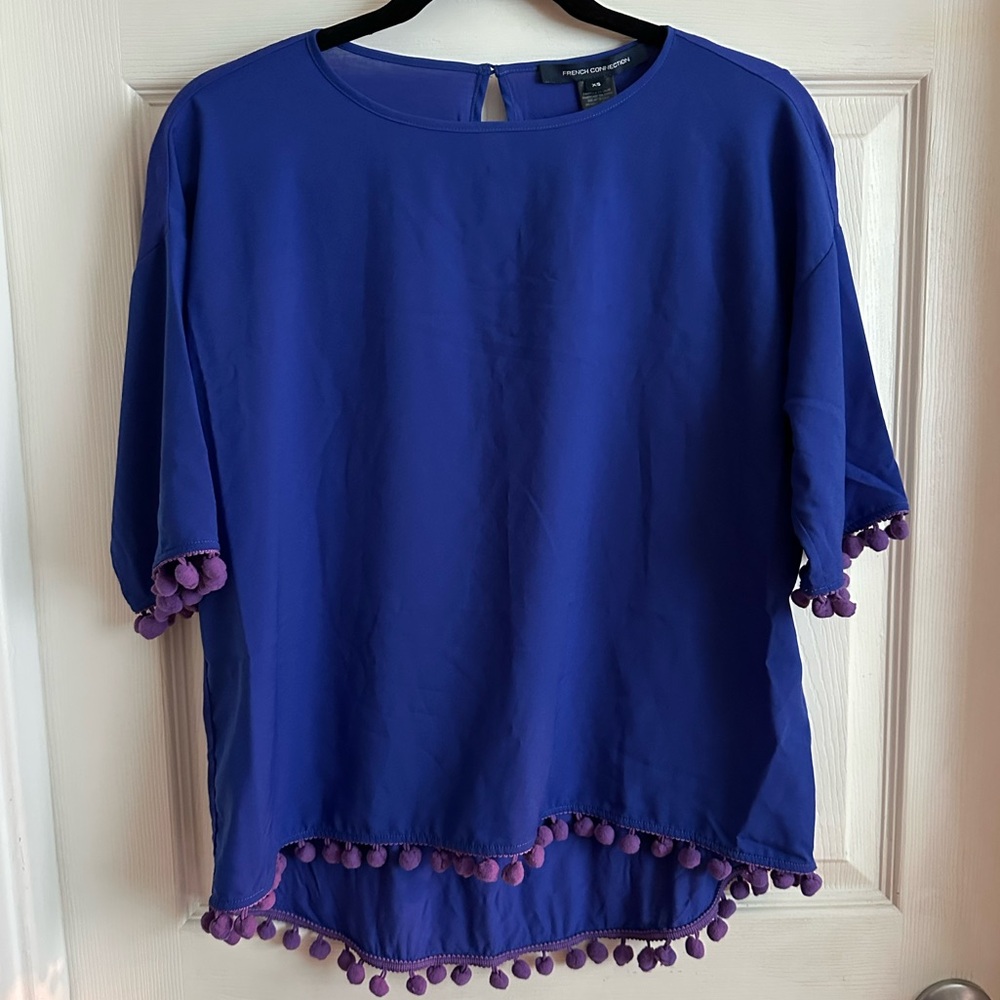 French Connection Cobalt Blue Mixed Media Top
